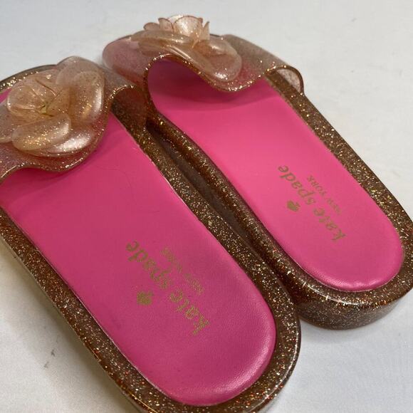 Kate Spade NY W7  Splash Glitter Jelly Slides Pink Sparkly Flower Sandals, - Picture 5 of 6